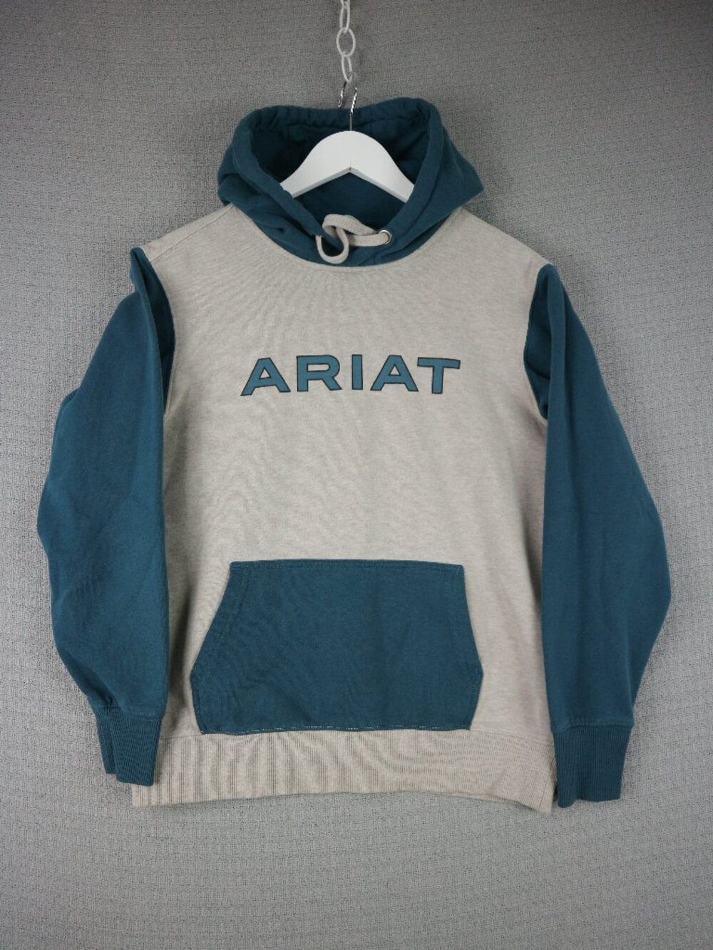 Ariat Womens Two tone Teal grey Hoodie Medium Pullover Cotton Cowboy
